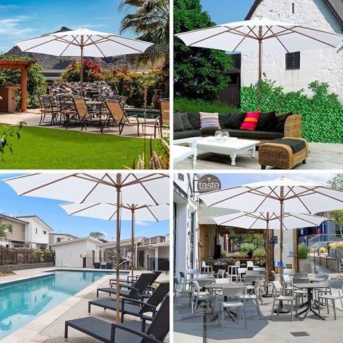 Yescom 9FT Wooden Patio Umbrella UV30+ for Beach Pool Wedding Party Table Market Garden Yard Hotel Deck Cafe White - Thumbnail 2