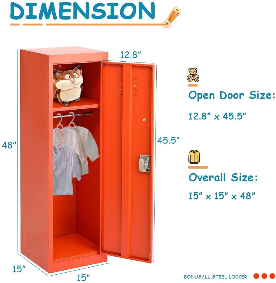 Flаѕh Sаlе Bonusall Kids Locker for Bedroom, Steel Storage Locker Cabinet for Kids Bedroom, Kids Metal Cabinet Locker 1 Door 48 H x 15 L x 15 W with Hanging Rod and Shelf Home School Clothing Teen Orange Hоlіdау Dеаlѕ 🛒 Bonusall Kids Locker for Bedroom, Steel Storage Locker Cabinet for Kids Bedroom, Kids Metal Cabinet Locker 1 Door 48 H x 15 L x 15 W with Hanging Rod and Shelf Home School Clothing Teen Orange