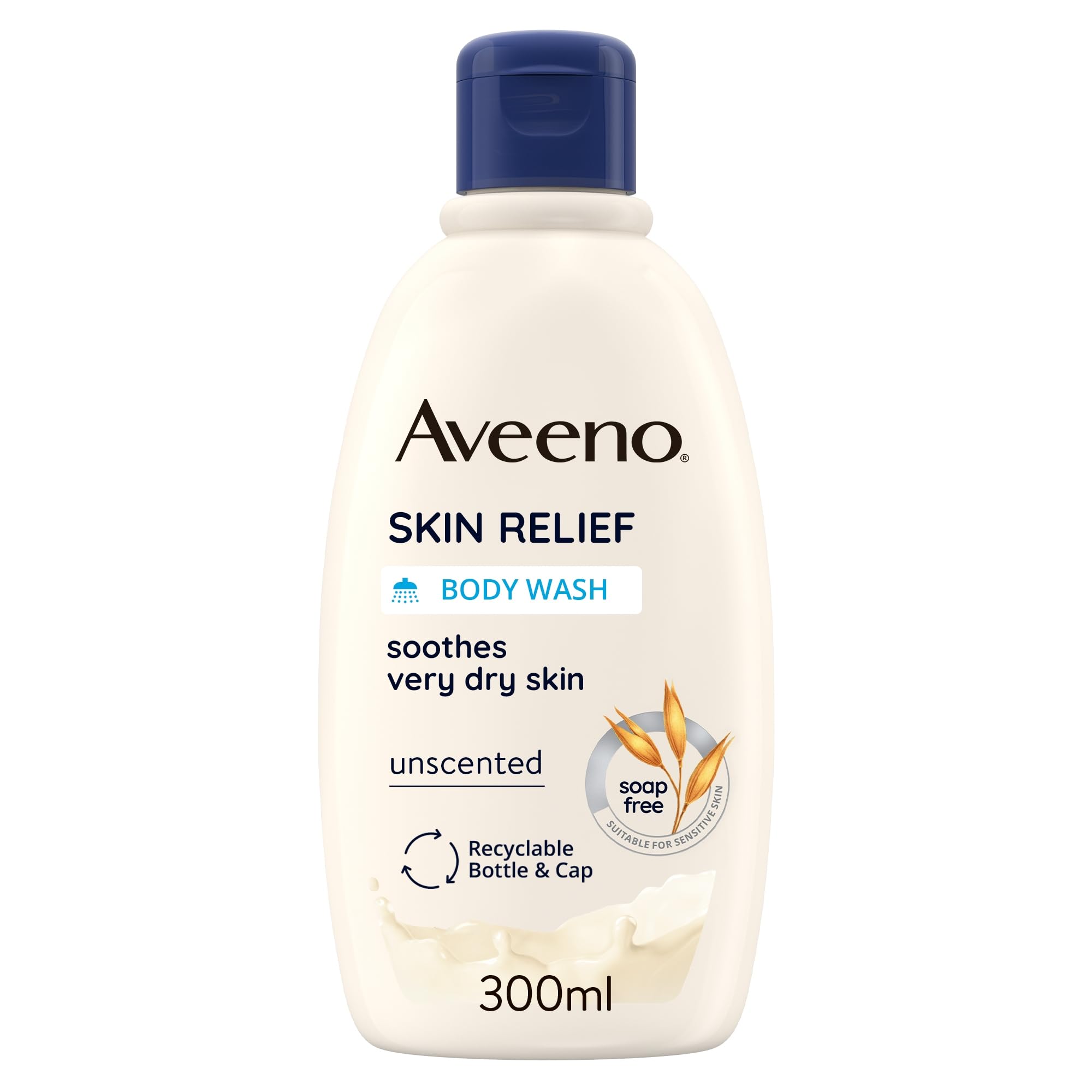AveenoSkin Relief Moisturising Body Wash (1x 300ml), Gentle Cleansing Wash with Soothing Triple Oat Complex, Soap-Free, Unscented for Sensitive and Very Dry Skin