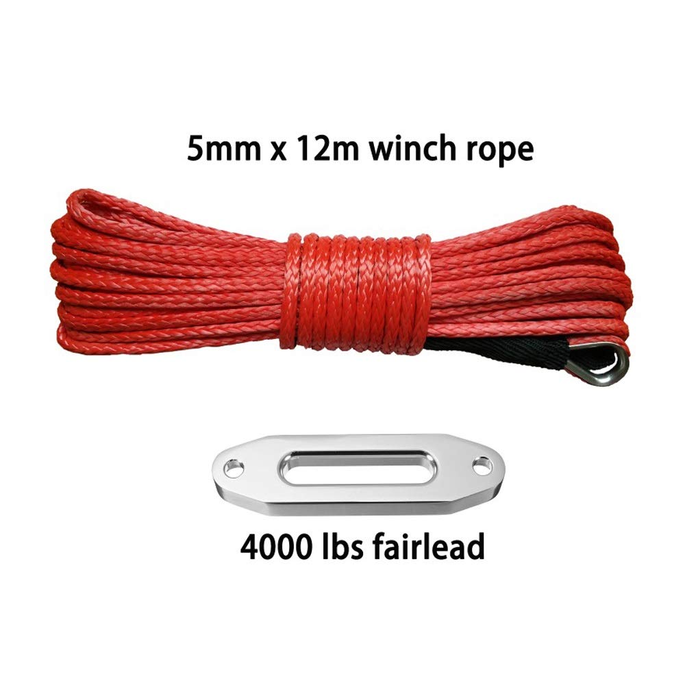 Lina Wyciągarki, 5mm * 12m liny wciągarki z 4000 funtów Wciągarki Aluminium Fairlead dla 4x4 4WD ATV UTV Off-Road(Rood)