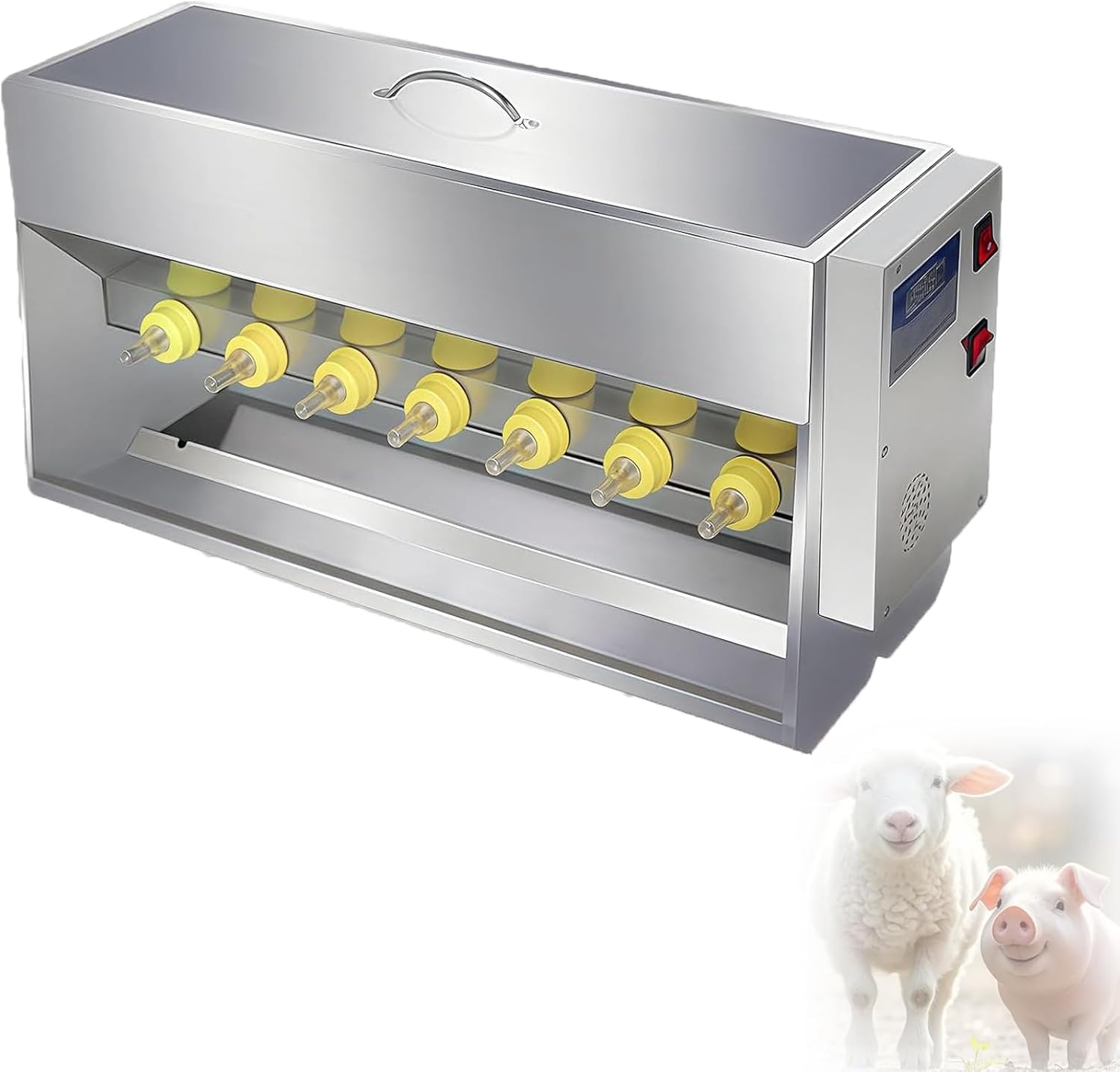 Pig Milk Feeder, Stainless Steel Piglet Lactation Feeder with Sound Source Hole, Large Capacity Milk Box, Automatic Stirring, 14 Fully Automatic Nipple Feeder for Lambs, Pig, and Small Cattle