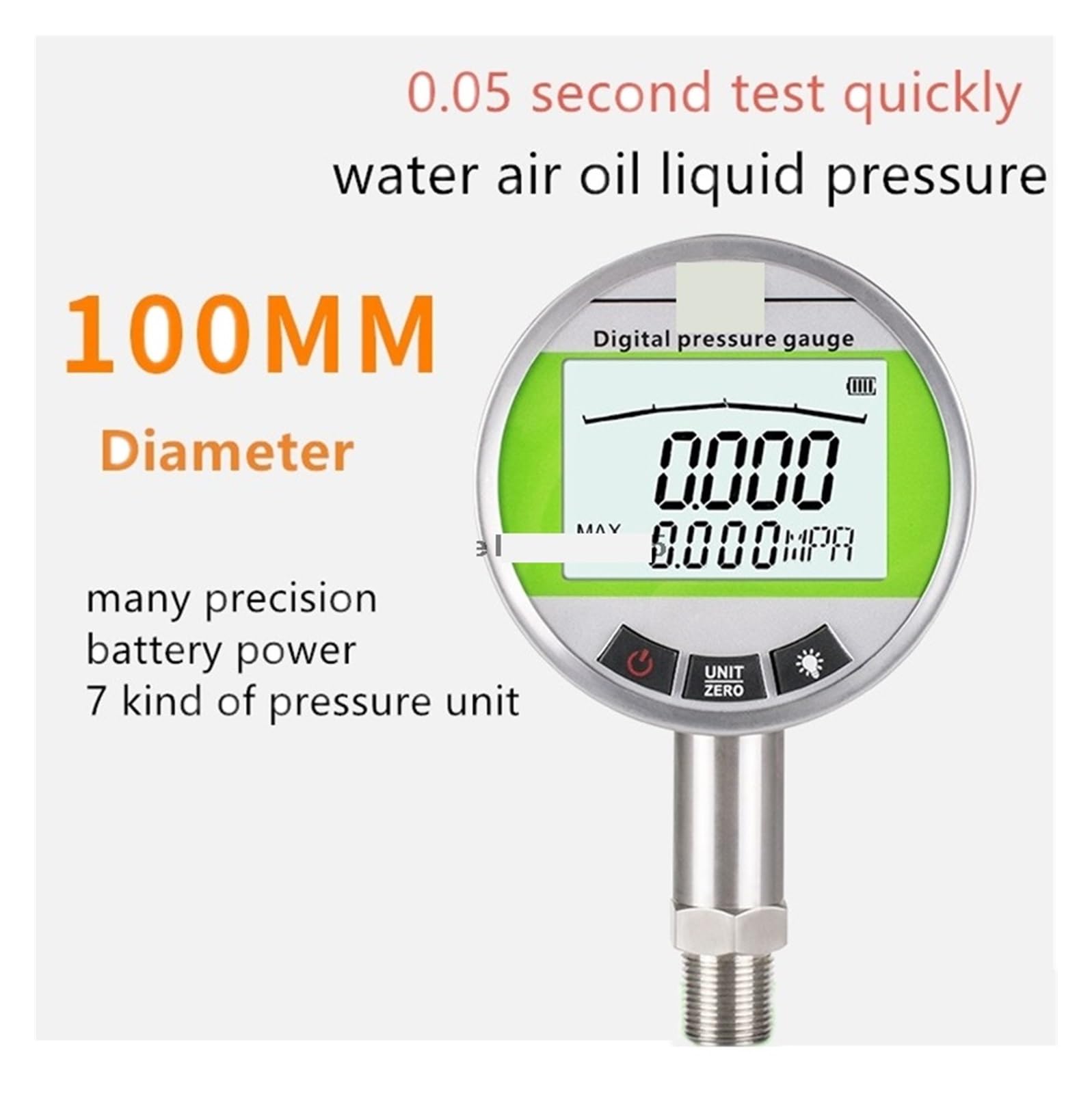 Precisión intelinte de acero inoxidable, manómetro Digital, presión hidráulica agua al vacío, diámetro 60mm, 80mm, 100mm,Alta precisión(Dia 60mm,0-1Mpa 1 precision)