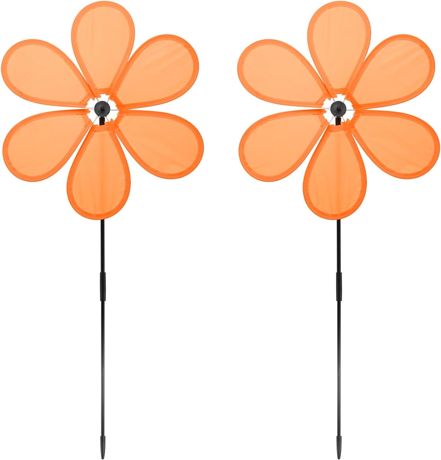 – 2-Pack Flower Wind Spinners, 27.2 Inch Cloth Lawn Pinwheels Outdoor Windmills for Party Decorations/Yard/Garden, Flower Pinwheels Toys [Orange]