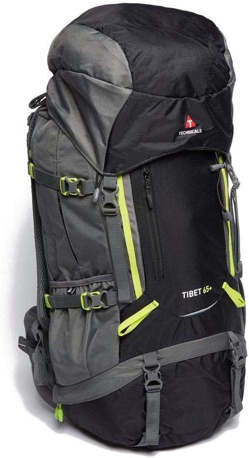 Technicals Tibet 65 Litre Rucksack with Padded Harness & Multiple Pockets, 65L Backpack, Bag for Men & Women, Adjustable, Ventilated, Durable, Camping, Hiking, Trekking, Travelling, Outdoors, Black