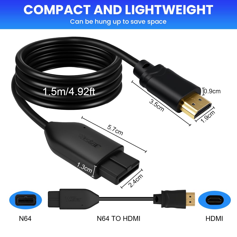 AXFEE Convertidor N64 a HDMI, Adaptador N64/SNES a HDMI, Convertidor Audio/Video de Plug and Play, Cable Adaptador Convertidor de Vídeo HD Compatible con N64, Gamecube y SuperSNES