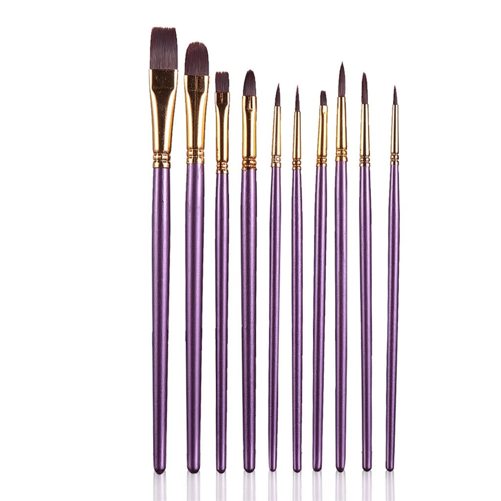 ACiyD 10 Unidades/Juego de Pinceles para Acuarela, Pinceles de Nailon para Pintar el Cabello, Pincel para Pintura al óleo de Artista para Arte Profesional DIY (púrpura, 10 Unidades)