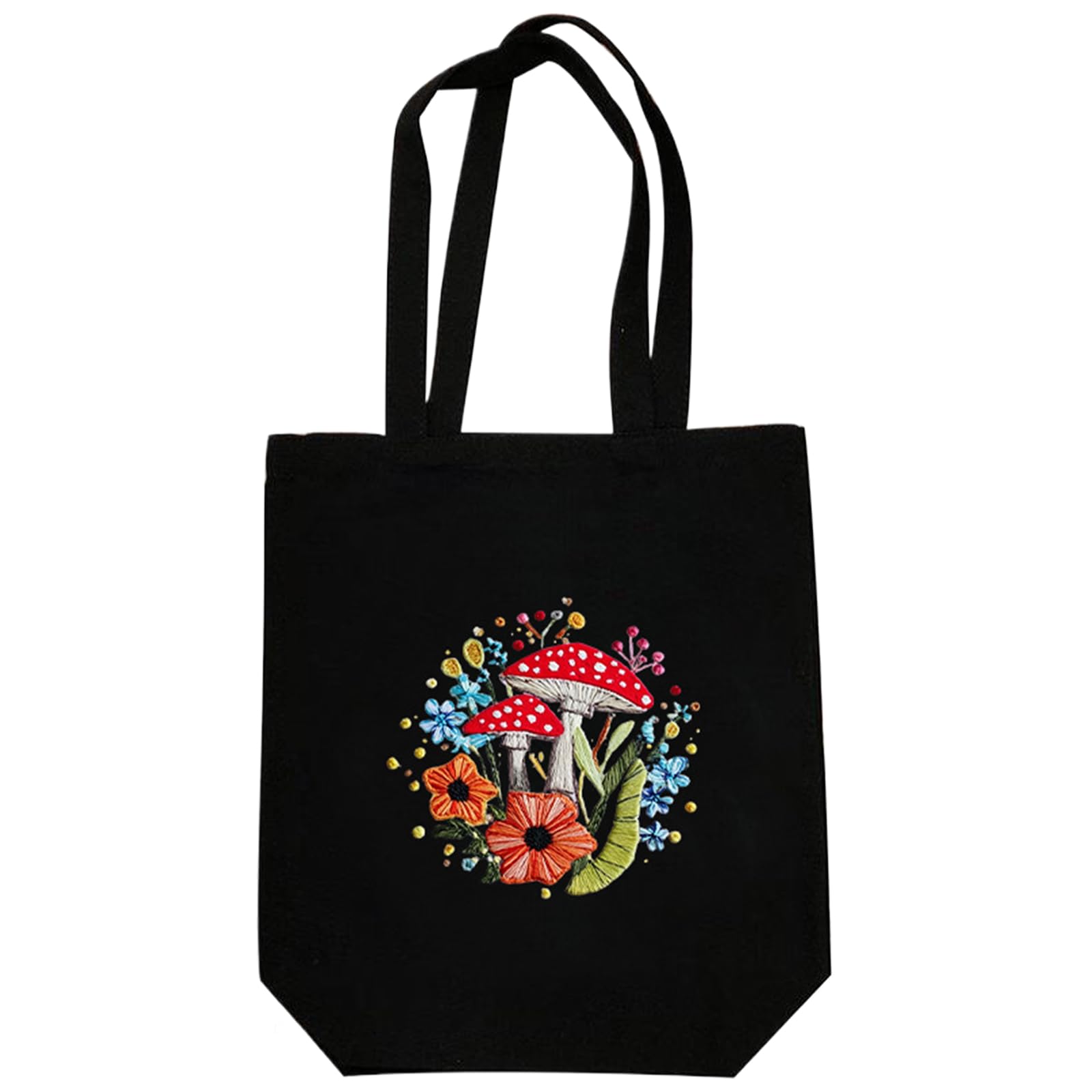 POETRYDRAW Forest Mushroom Canvas Tote Bag Embroidery Kit with Hoop Frame DIY Handbag Cross Stitch Printed Embroidered Canvas Bags for Adults 12.5x14.4in (Forest Mushroom)