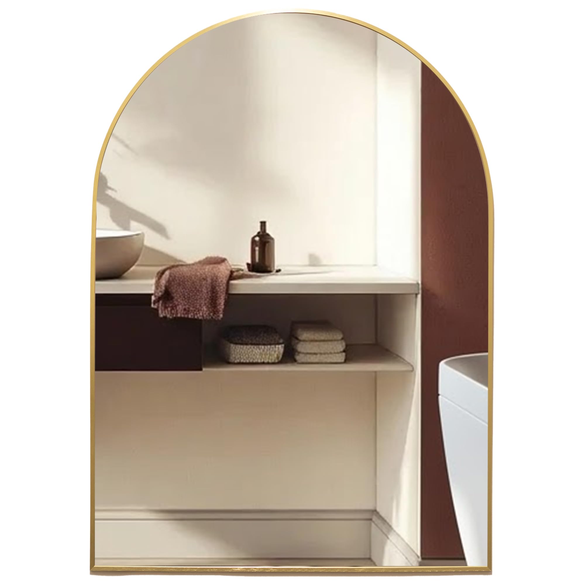 Neue Design Brushed Gold Mood® Premium Arch Bathroom Mirror Gold Framed Wall Mounted, Arched Frame Modern & Stylish (50Cm X 40Cm)