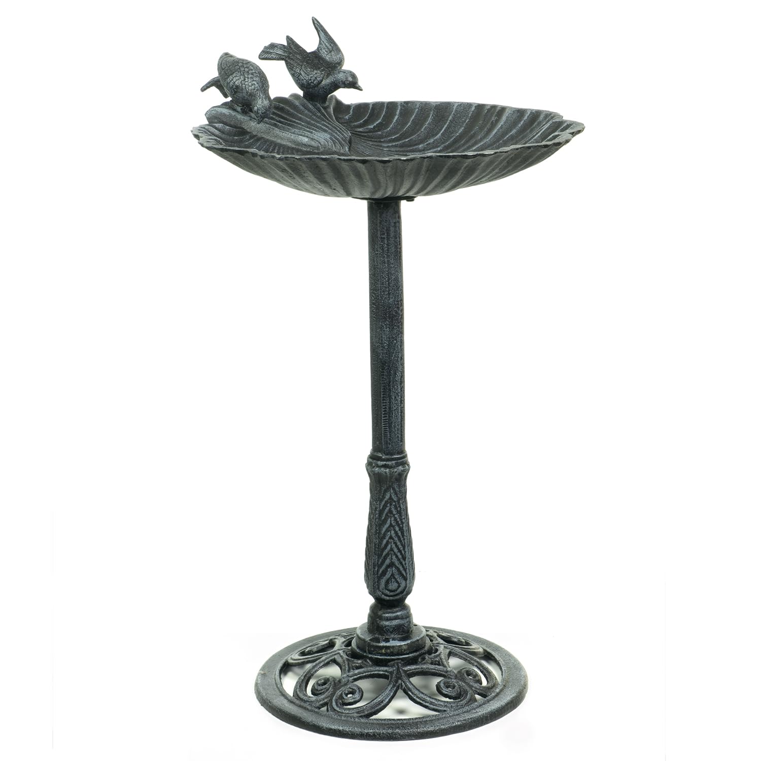 Moritz Bebedero para pájaros de 78 cm de alto, hierro fundido, verde macizo, para jardín, baño para pájaros con soporte, diseño antiguo