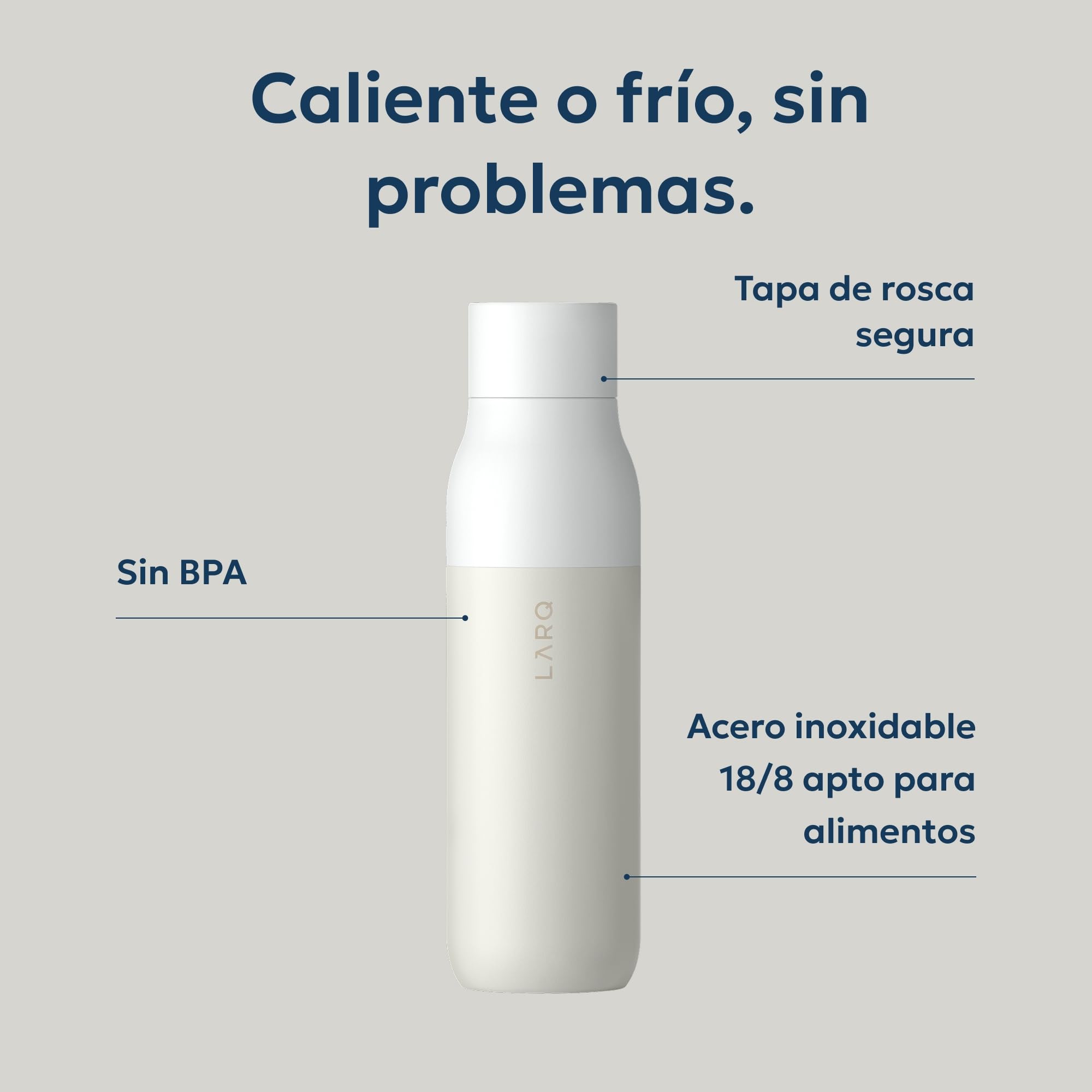 LARQ Twist Top - Botella de agua de acero inoxidable con aislamiento al vacío y diseño galardonado, termo, 740ml, Granite White