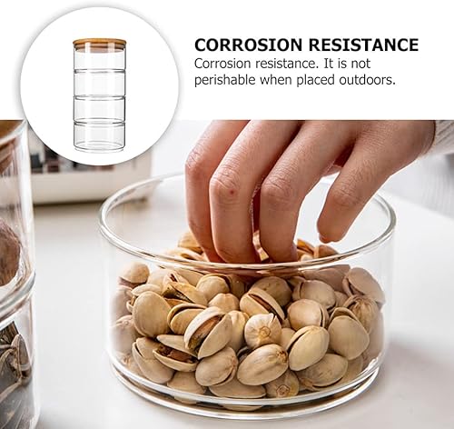 Miniatura 7 de Tarros de galletas decorativos apilables de 4 niveles | Tarros de vidrio apilables con tapas, recipientes herméticos de almacenamiento sellados para