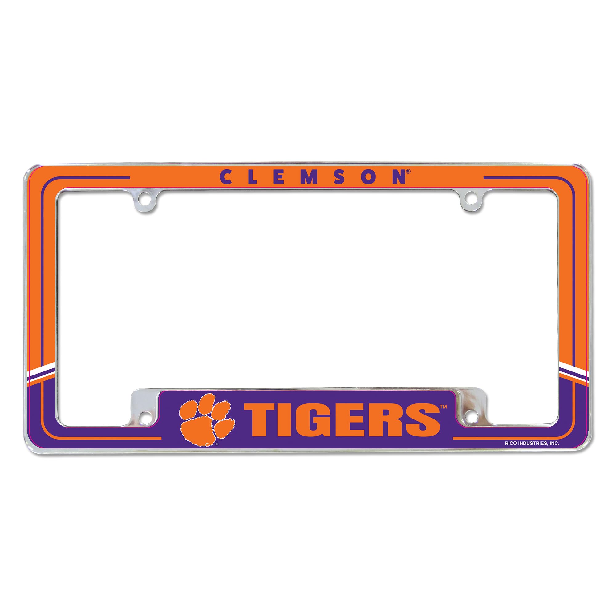 Rico Industries NCAA Clemson Tigers Two-Tone 12" x 6" Chrome All Over Automotive License Plate Frame for Car/Truck/SUV