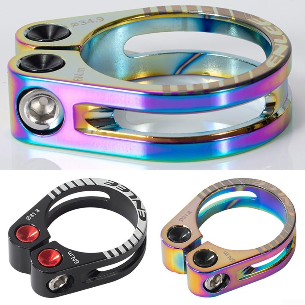 Bike Seat Post Clamp 27.2mm/28.6mm/31.8mm/34.9mm, Aluminium Alloy Bike Quick Release Seatpost Collar Hollow Lock Seatpost Clamp For Mountain Bike, Seat Tube Clip (34.9 colorful)