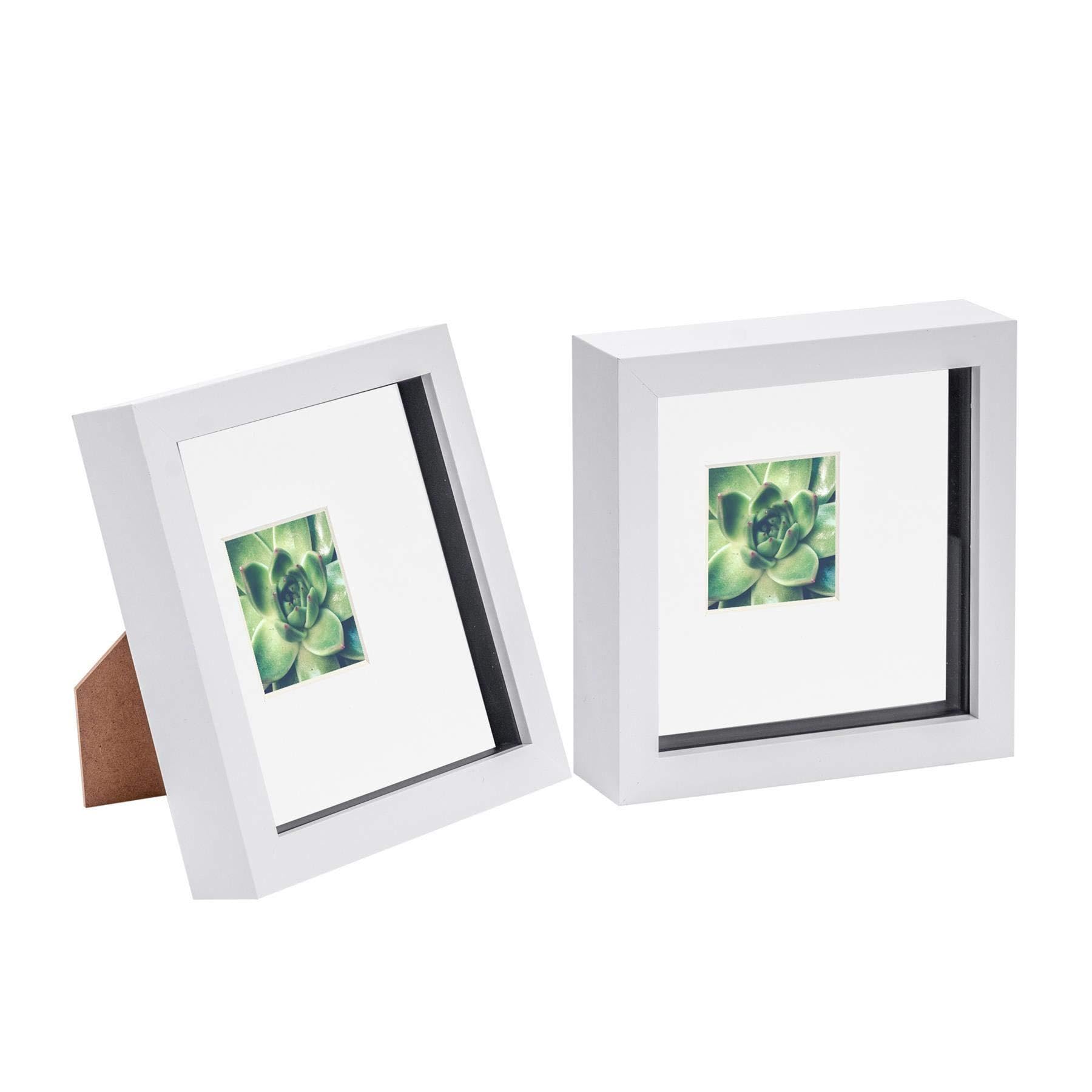 Nicola Spring White 2 Piece 6 X 6 3D Shadow Box Photo Frame Set - Craft Display Picture Frame With 2 X 2 Mount - Glass Aperture