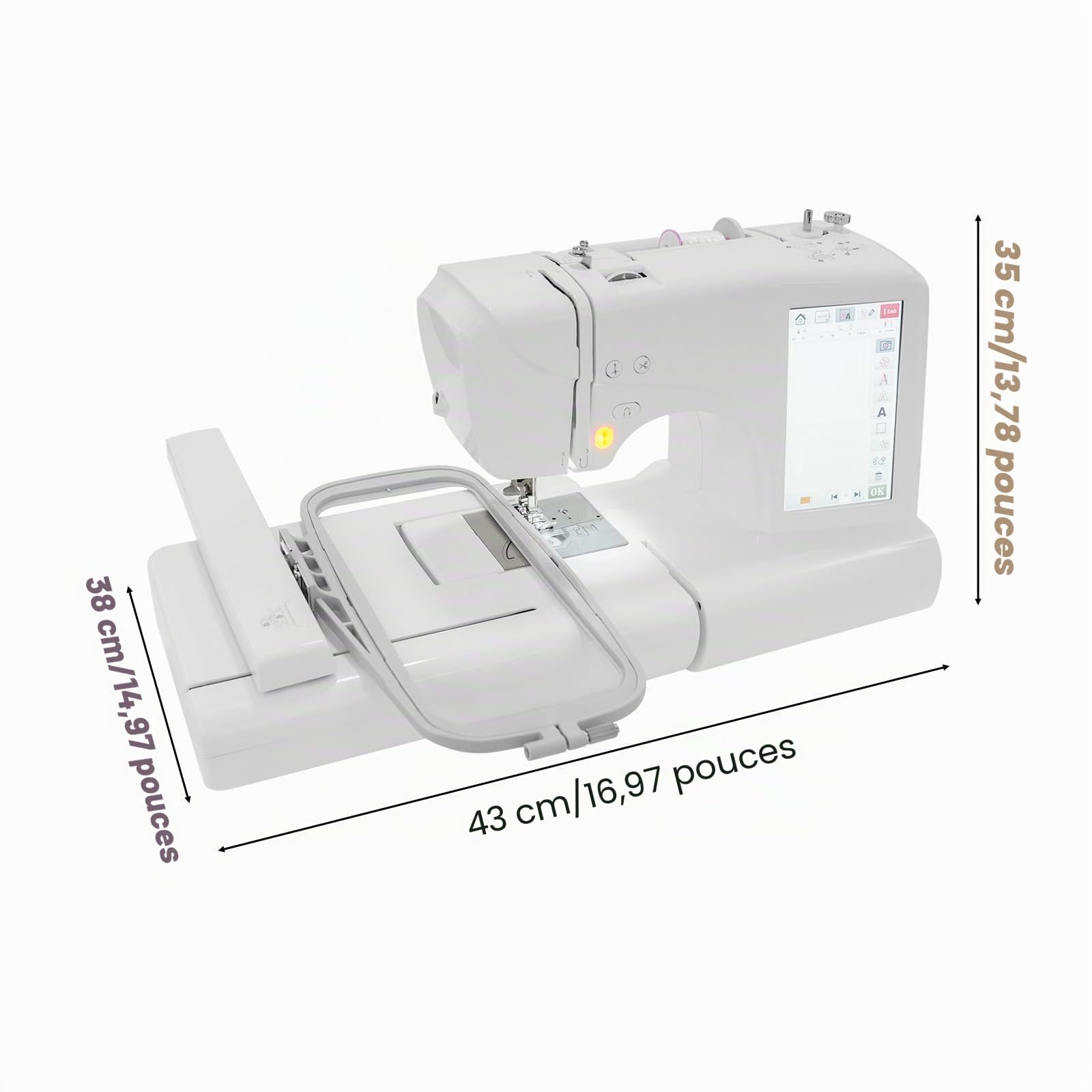 Machine à broder, écran tactile LCD de 7 pouces avec zone de broderie de 100 x 235 mm, machine à broder et à coudre contrôlée par ordinateur, enfilage automatique, avec 168 programmes de couture