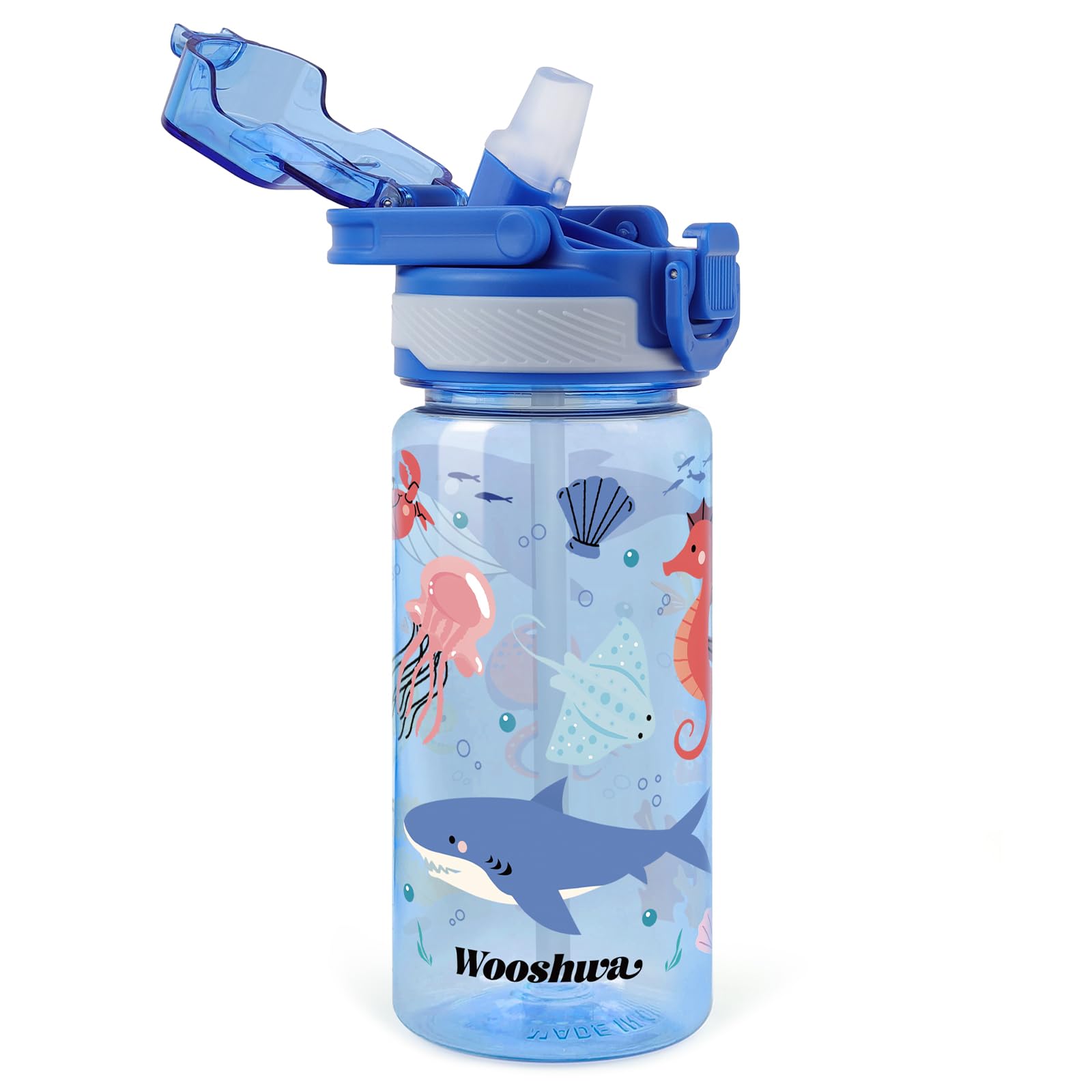omedecal 480ml Kids Water Bottles, BPA Free Water Bottle with Straw and Handle, Childrens Sports Drinks Bottle, Personalised Cup for Boys Girls, School (Marine Animals)