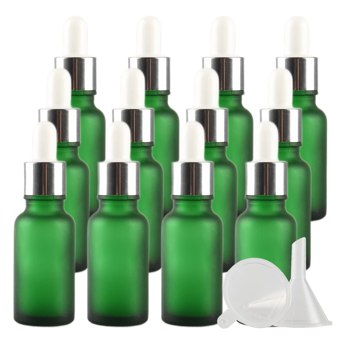 24 Pieza, 20ml Mate Verde Botellas de Cristal con Pipeta, Frasco Cuentagotas Cristal con Tapón de Rosca Plata, para Aromaterapia Aceites Esenciales