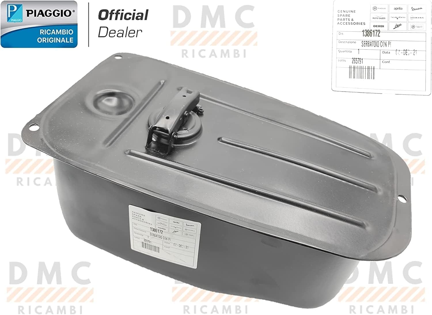 KIT SERBATOIO TANGA BENZINA CARBURANTE PER PIAGGIO VESPA 50 SPECIAL - VESPA 50 L - R - N - VESPA 125 - VESPA ET3 125 PRIMAVERA COMPLETO DI RUBINETTO E ASTA ORIGINALE.