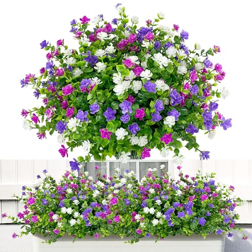 ROLLWAY Lot de 12 paquets de fleurs artificielles pour balcon - Résistantes aux intempéries - Pour extérieur - Résistant aux UV - Plantes de balcon - Pour...