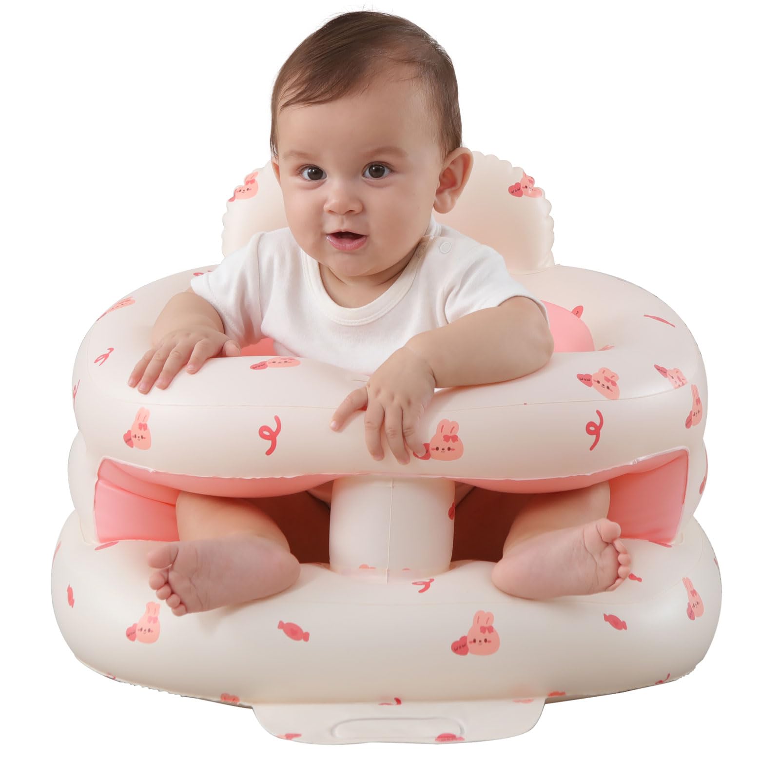 Asiento inflable para bebé AGITVPS Upgrade Surround para bebés de 3 a 36 meses, bomba de aire incorporada, asiento Bumbo envolvente con bandeja, silla para bebé con capacidad de carga, asiento de piso Sit Me up para que el bebé aprenda a sentarse y alimentarse