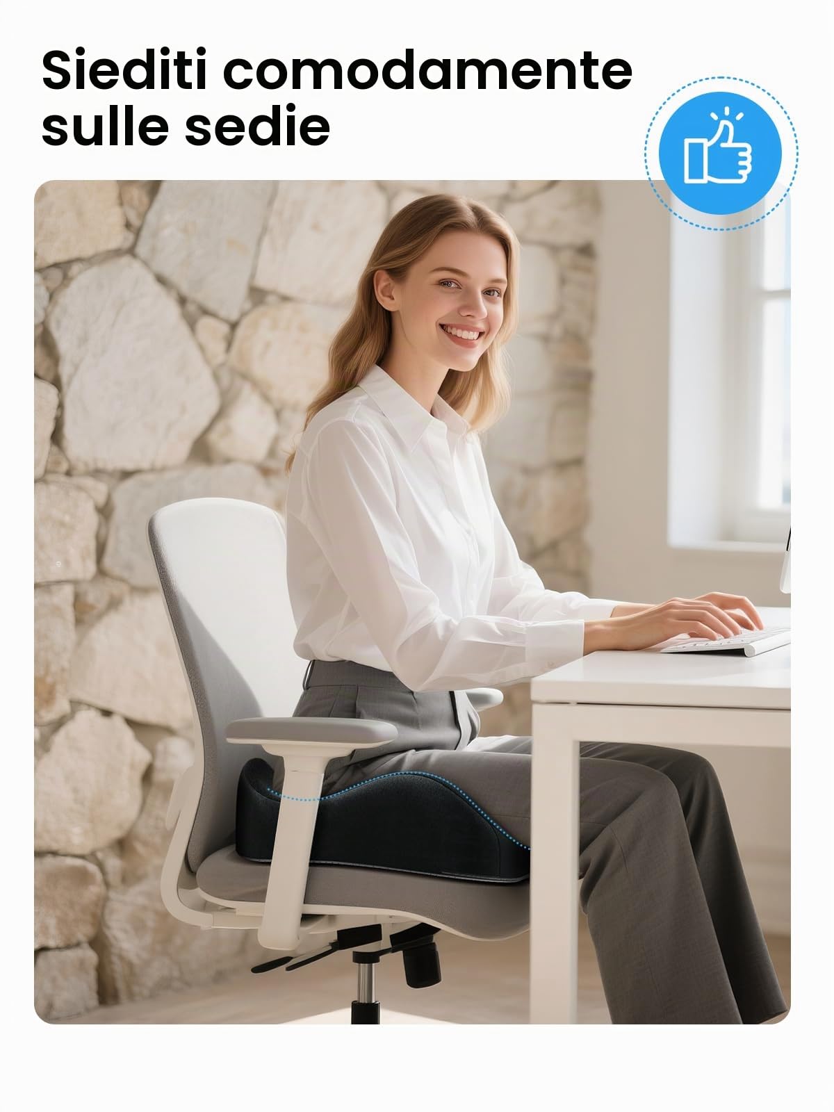 Benazcap Cuscino per seduta in memory foam, cuscino ergonomico per sedia da ufficio, adatto per casa, ufficio e auto, cuscino per guida
