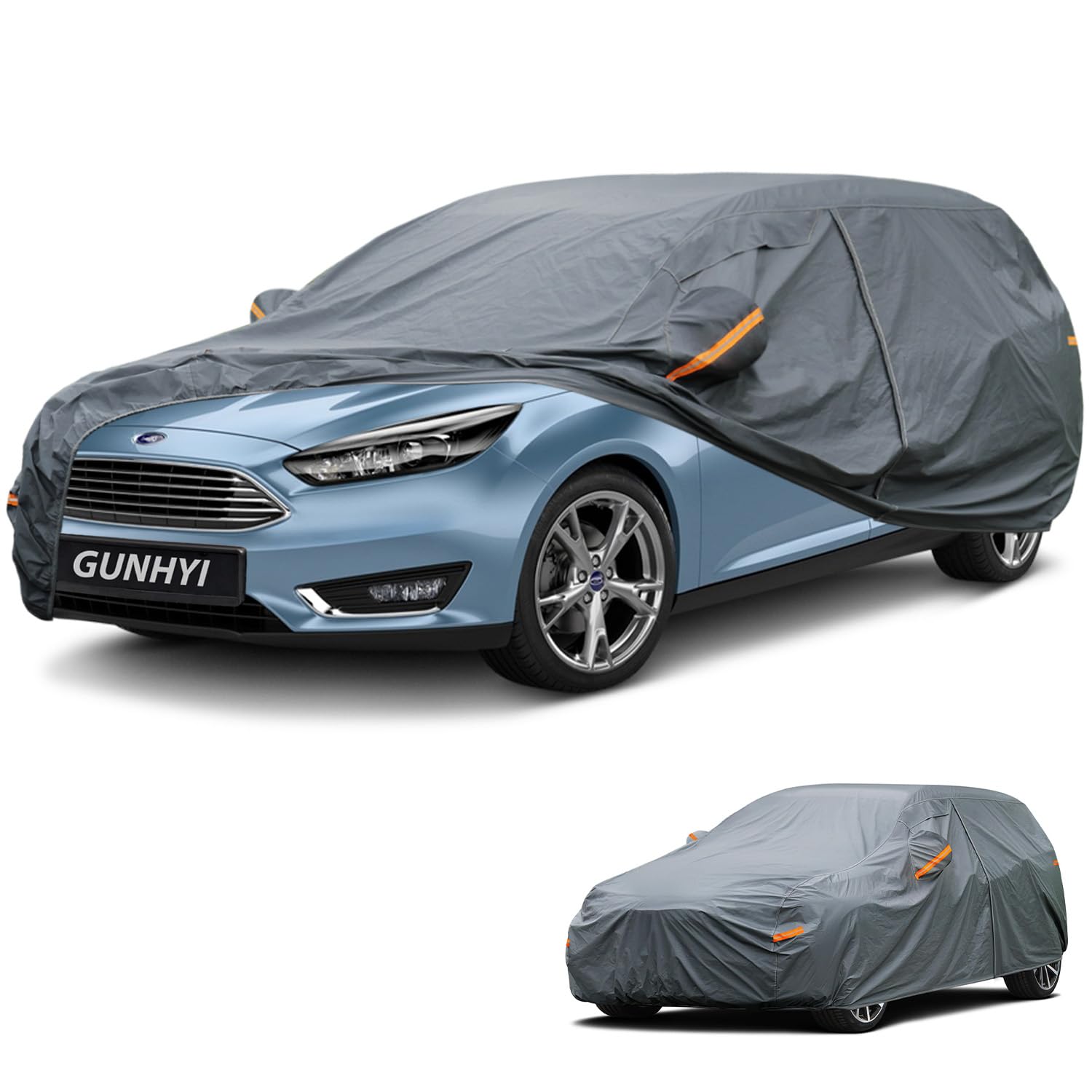 GUNHYI Premium Car Cover Custom Fit Ford Focus Wagon, 16 Layers Heavy Duty Car Cover Waterproof All Weather with Zipper Door for Sun Rain Snow Dust Uv Protection