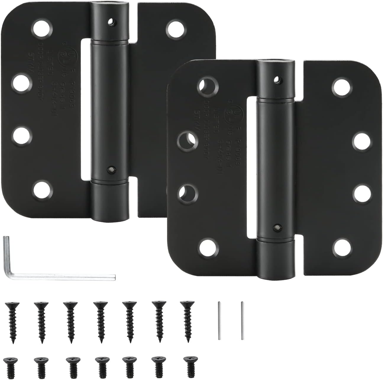HOME MASTER HARDWARE Self Closing Door Hinges, 4 inch Spring Loaded Hinges, Adjustable Tension for Interior Door, UL Listed with 5/8" Radius Corners, Matte Black Finish, 2 Pack