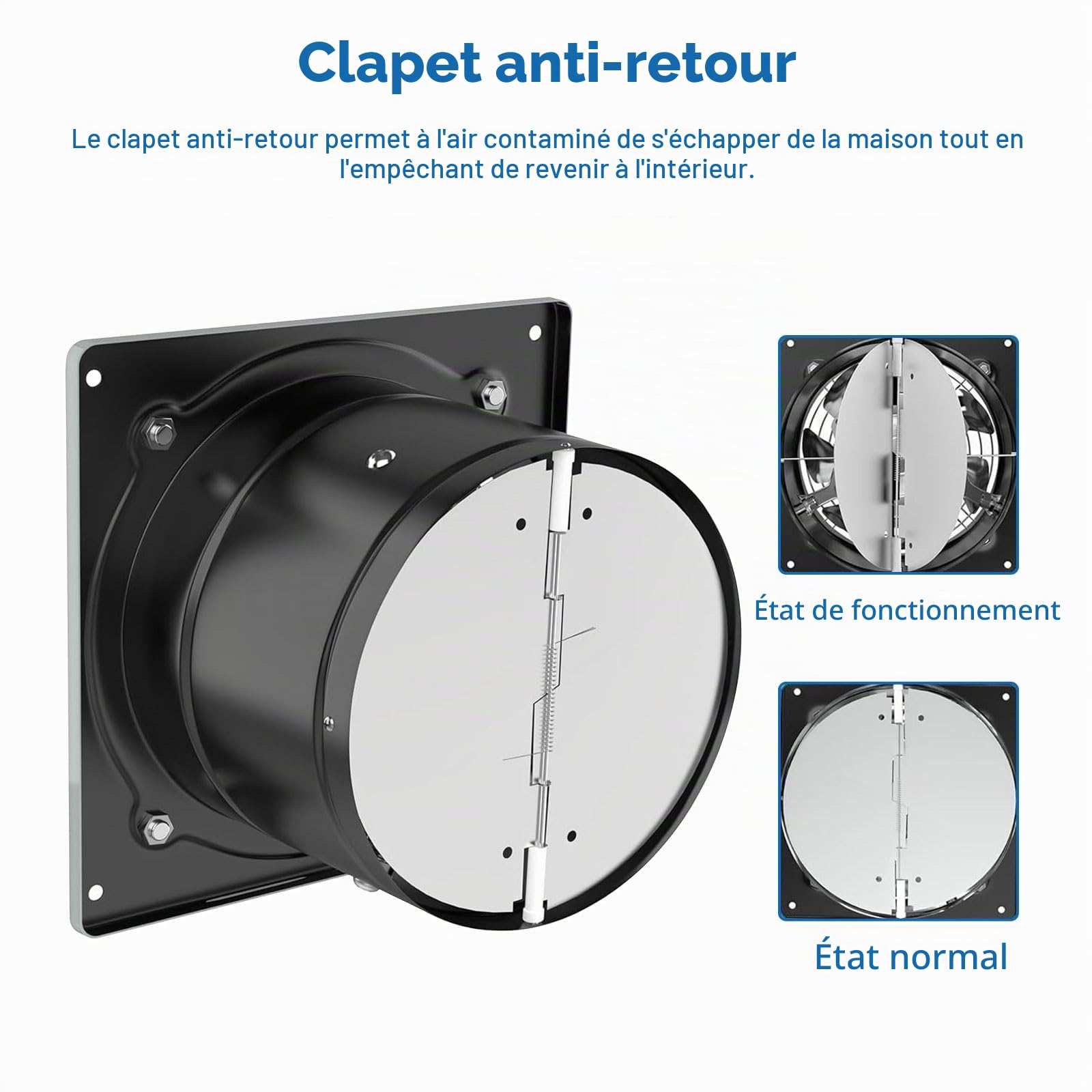 100 mm Extracteur d'Air, Ventilateur Mural 140m³/h avec Clapet Anti-Retour Matériau Métallique, Prévention de l'Humidité et Refroidissement, pour Salle de Bain, Cuisine, Bureau, WC, Garage - Noir
