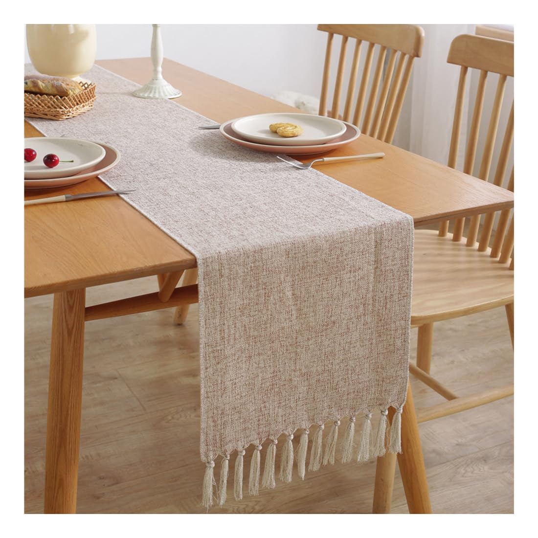 NIUSABOU Kitchen Dining TableDecoration, Farmhouse Table Runner With Fringe Coffee Cover Multicolor 33x(92-275) cm(Beige,33x122cm(12.9x48in))