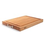 Handle Boards Series Rectangular Wooden Maple Cutting Board 24”x18” – 2&period;25” Thick&comma; 30-lb Reversible Butcher Block with Juice Groove&comma; Edge-Grain & Metal Handles