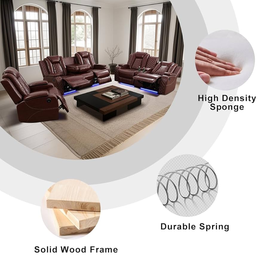 Amazon.com: Dekmxas Living Room Set Brown Breathing Leather