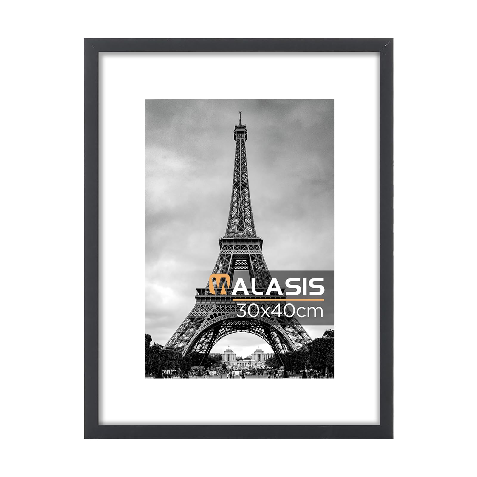 Walasis Marco de fotos de 30 x 40 cm, paspartú de madera: 40 x 30 cm, marco de póster con cristal acrílico (negro, 30 x 40/1 x)