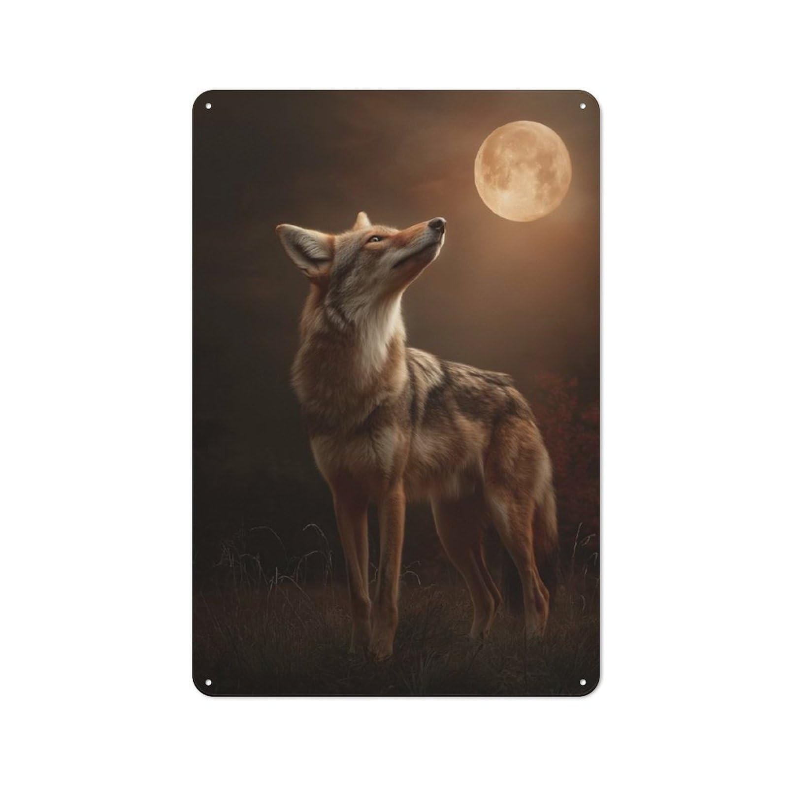 Coyote Howling at The Moon Retro Metal Sign 30x20cm for Living Room Or Hallway, for Updating Living Room And Hallway after Moving