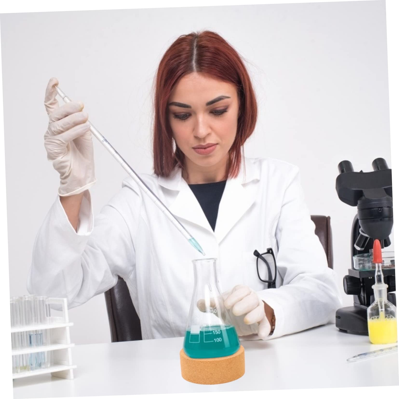 NAMOARLY 2sets Experiment Flask Holder Cork Mat Flask Stand Cork Base Lab Equipment 2pcs*2