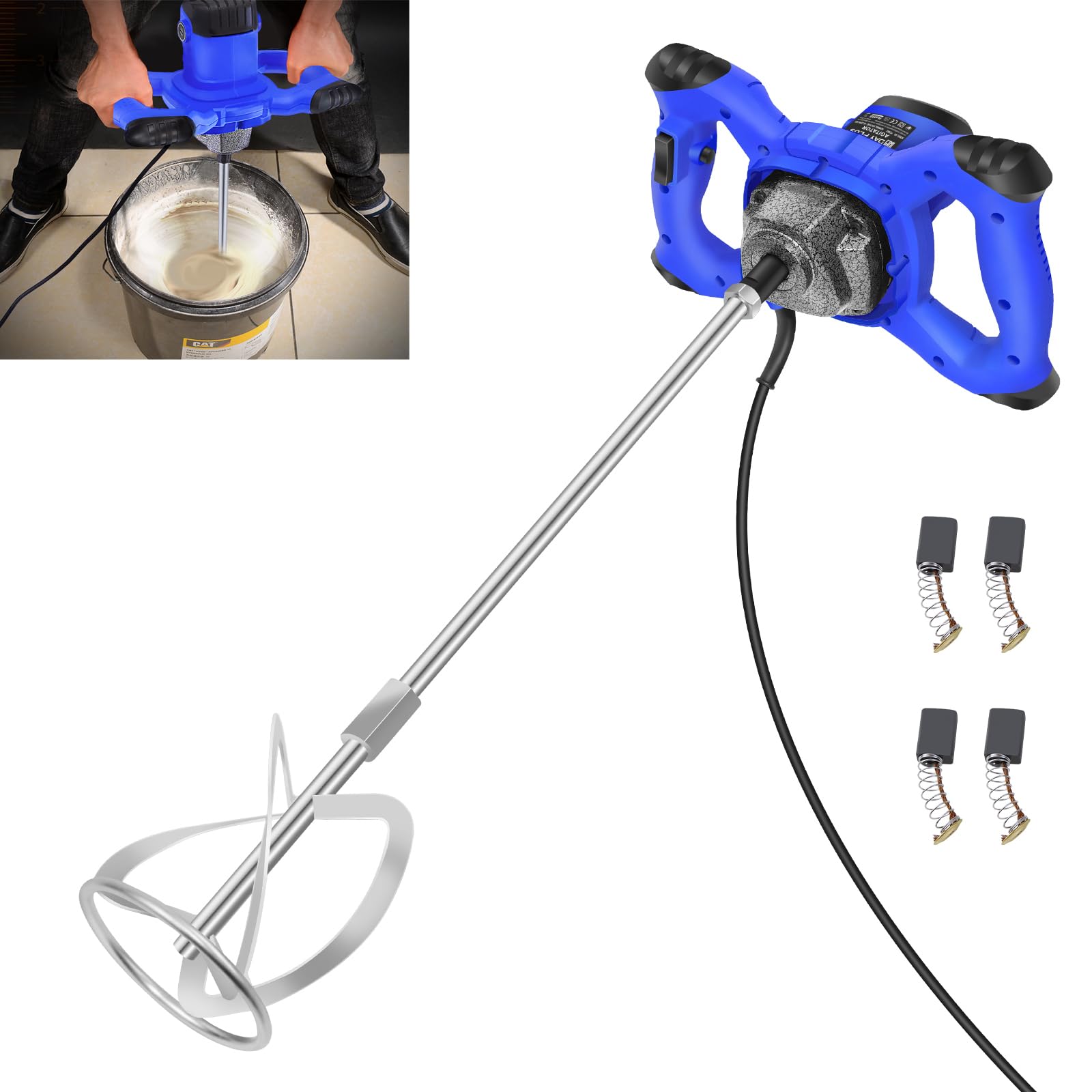 Cement Mixer 2600W Electric Plaster Paddle Mixer Mortar Paint Stirrer Whisk, 6 Variable Speeds, UK Plug, 2M Power Cable, Ideal for Mixing Feed/Plaster/Paint/Cement/Mortar etc (Blue)