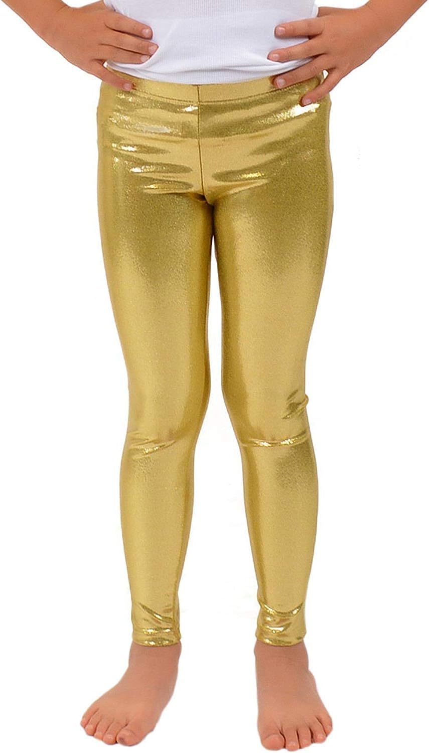 Girls Shiny Wet Look Leggings Kids Liquid Metallic Dance Footless Tights Pants