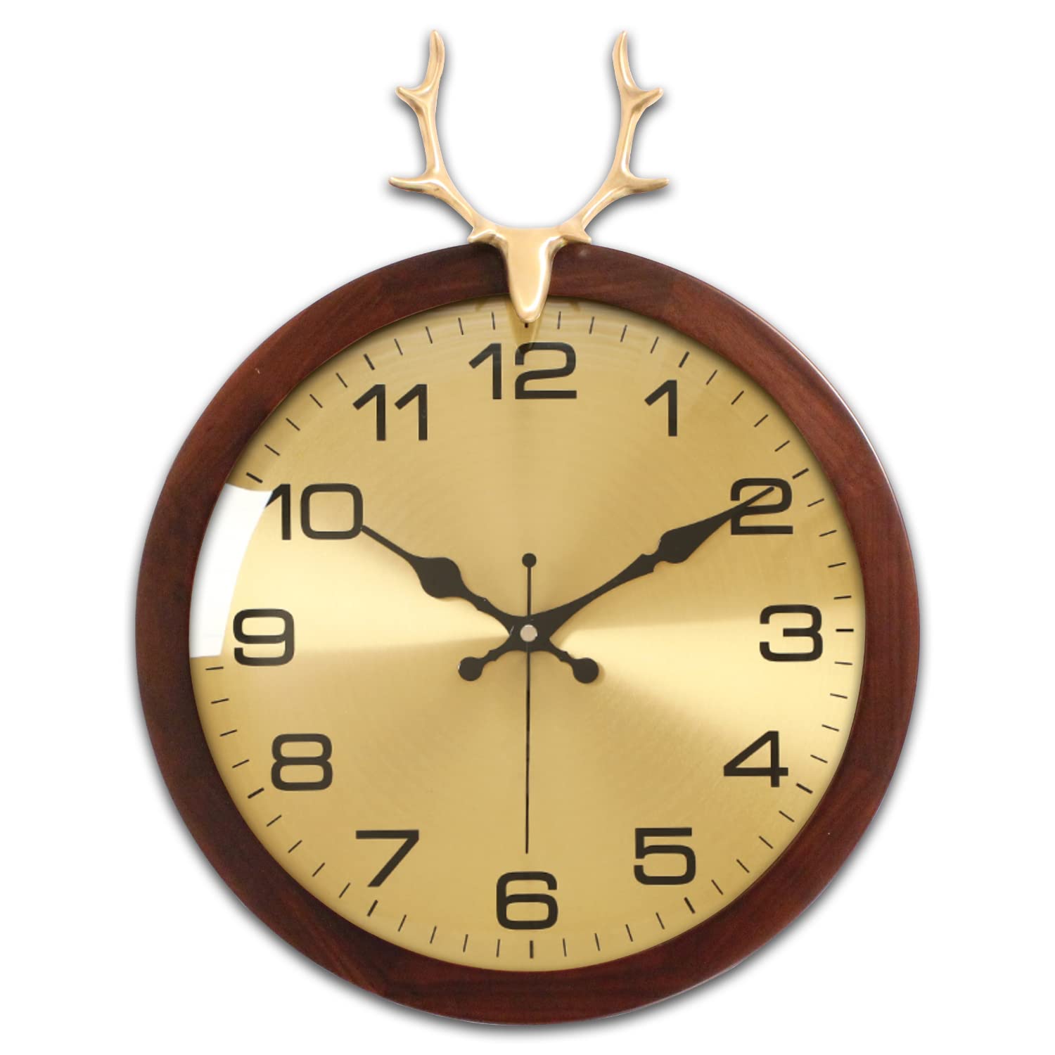 Aero Snail 12 Inch Wood Round Wall Clock, Reindeer Decor Non-Ticking Silent Battery Operated Simple Hanging Timepiece for Home/Office/School/Kitchen/Bedroom/Living Room
