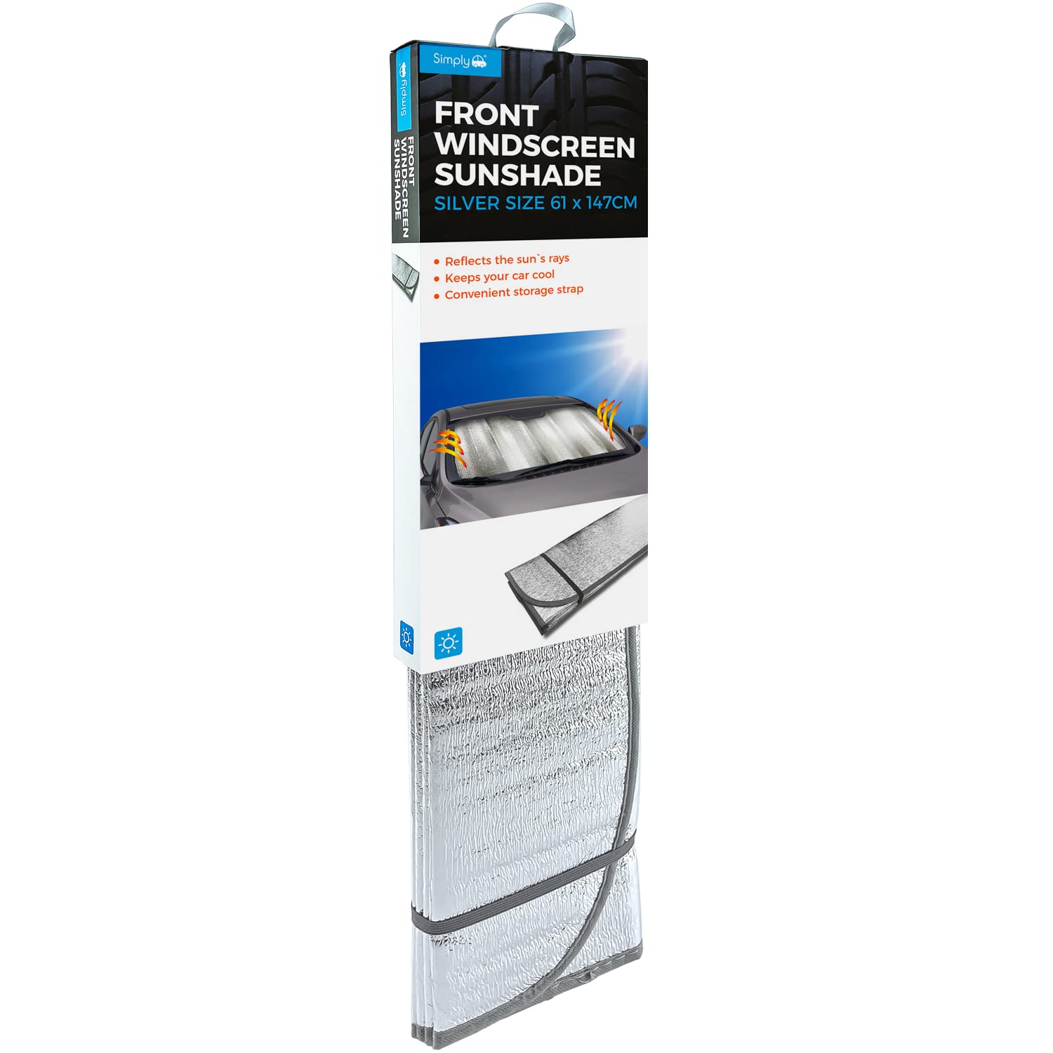 Simply Auto 147 X 61Cm Silver Sunshade Front Windscreen Solar Shields Foldable from B&Q