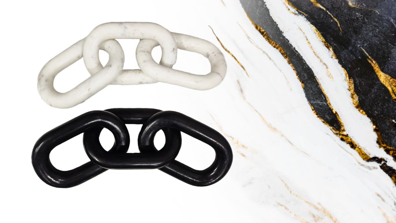 Marble Link Chain Sculpture | Link Chain Decor | Marble Knot | Marble Link | Home Decor | Marble Chain | Chain Link Art | Knot Decor | Marble Décor (WITHOUT JOINT) - Black Chain