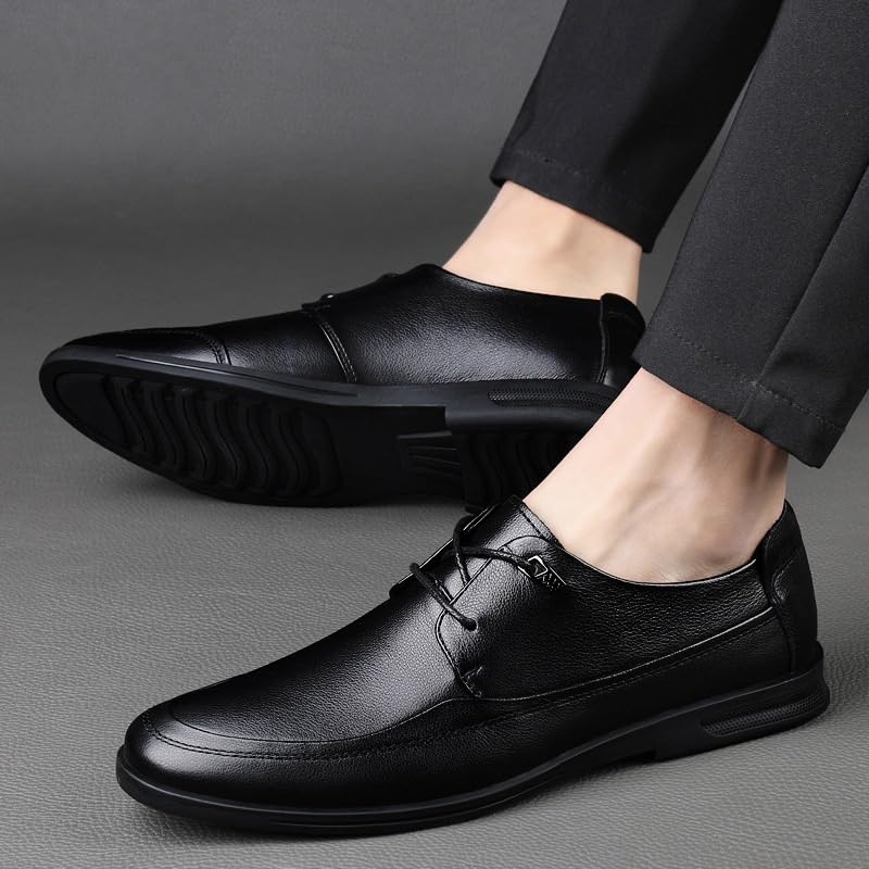 Oxford Dress Shoes for Men Lace-up Genuine Leather Heel Non Slip Low Top Rubber Sole Uniform Wingtip Uniform3