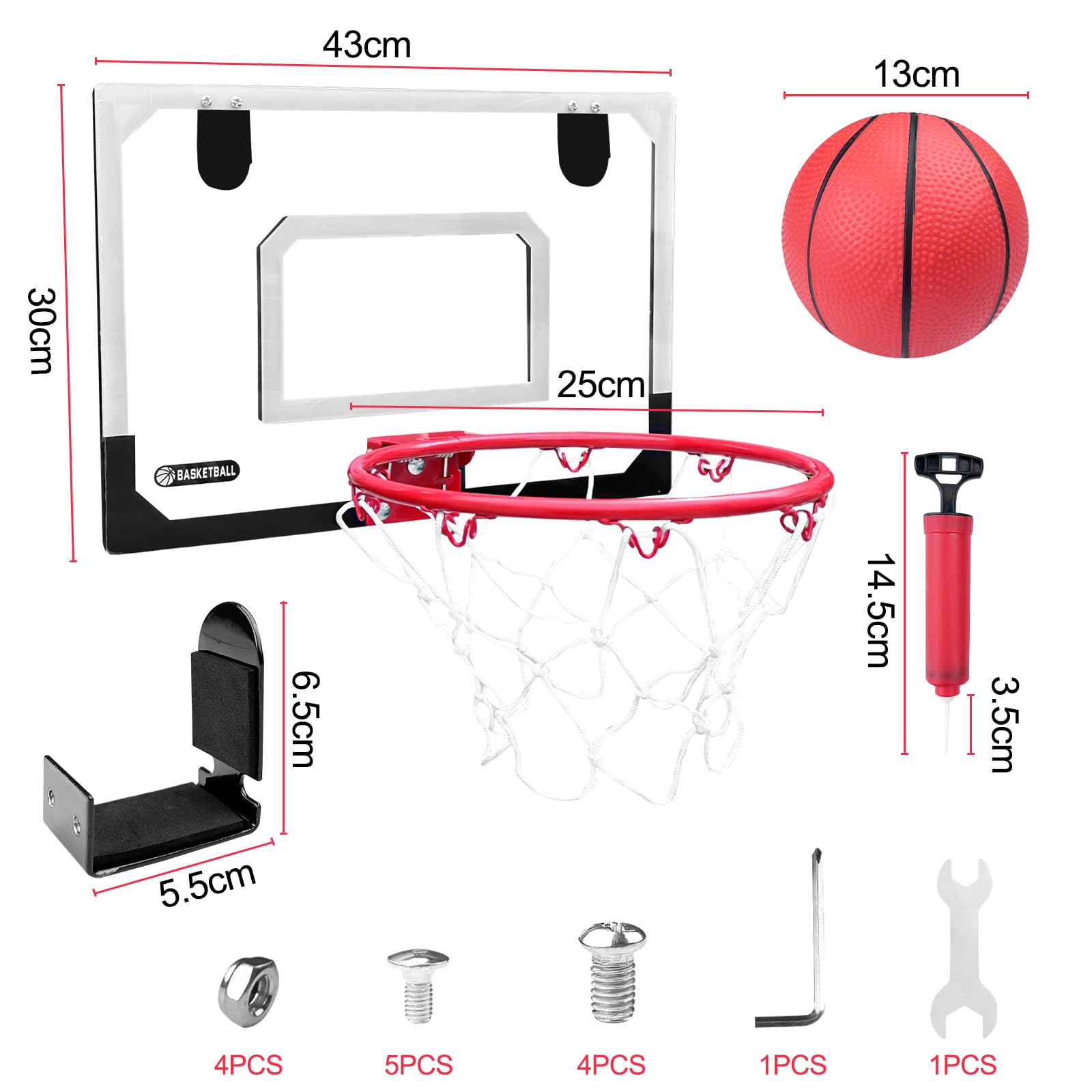 Newpop Canestro Basket da Camera, Minis Hoop Baskets, Canestri da Basket Bambinis, Set da Pallacanestro, Palla Canestros e Cerchio, Giocattolis Sportivi per Bambinos, Adatto Essere Appeso alle Porte