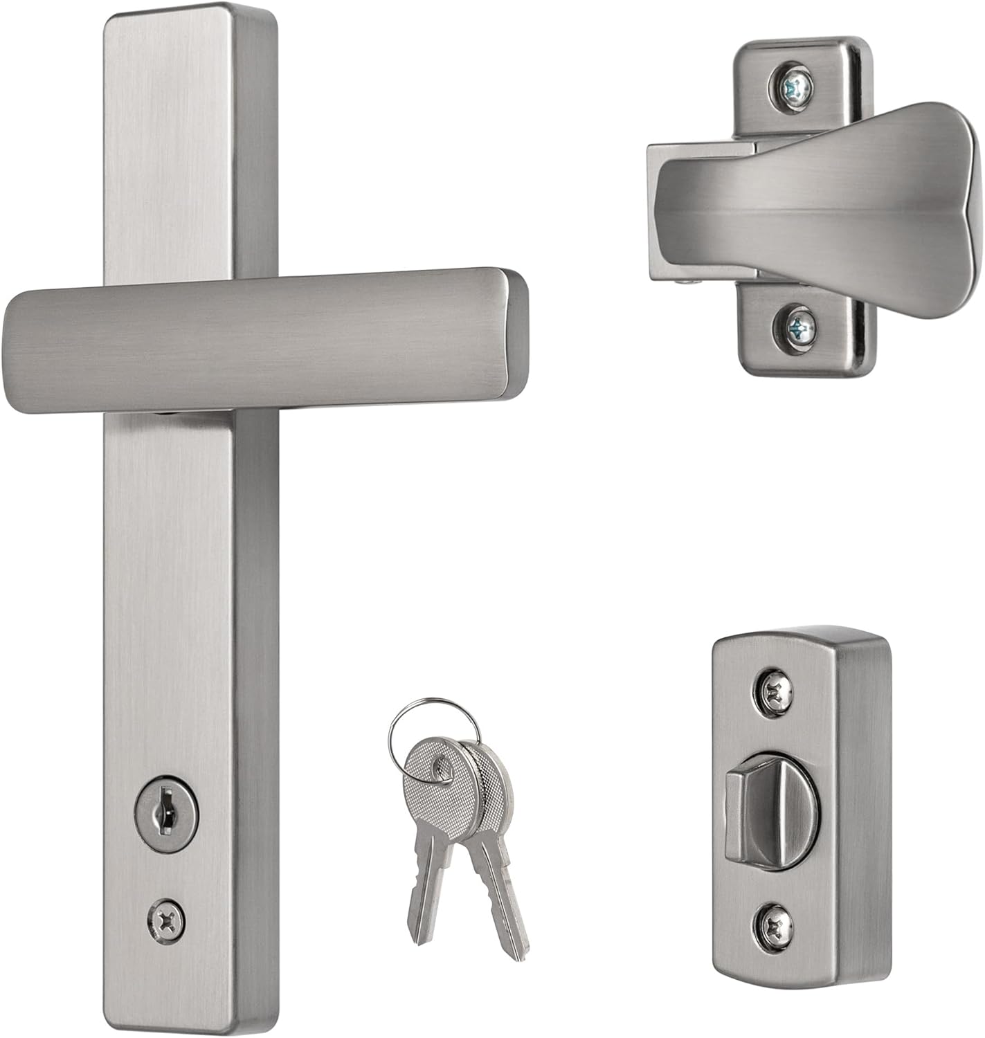 Ideal Security EL Keyed Lever Mount Latch with Deadbolt, Surface Mount Storm Door Handle Replacement, 2 Posts with Tie Down Screw, Satin Chrome