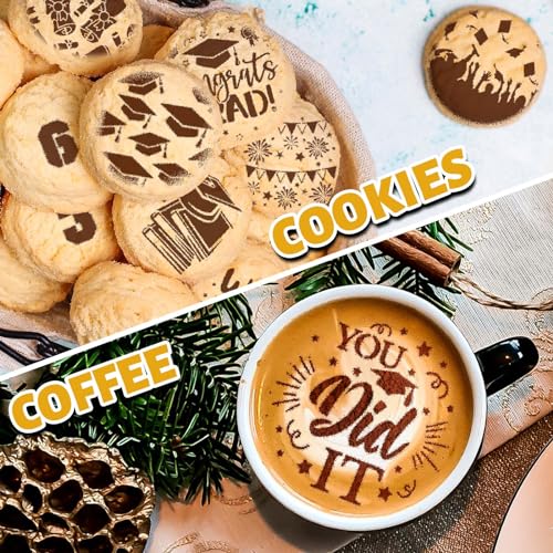 Whaline 15Pcs Graduation Bread Cookie Stencils Grad Cap Diploma Assorted Airbrush Painting Stencils with Bead Chain Congrats Grad Biscuit Cake Baking Templates for DIY Craft Graduation Party - Image 5