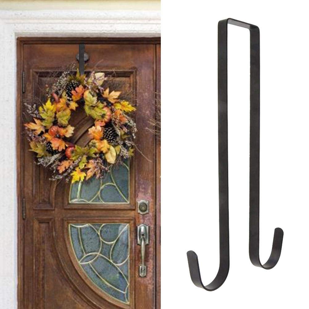 INDIAN DECOR. 6110 Wreath Hook, Innovative Over Door Double Wreath Hanger with Sturdy Metal Home Office Door Decor for Festival Wedding Party- Black