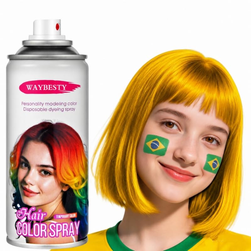 Waybesty Blonde Yellow Hair Spray Temporary for Kids Women and Men Washable Yellow Hair DyeOne-Day Gold Hair Wax Strong Style Spray for for World Cup 2026 Cosplay Party Christmas 4.06 OZ