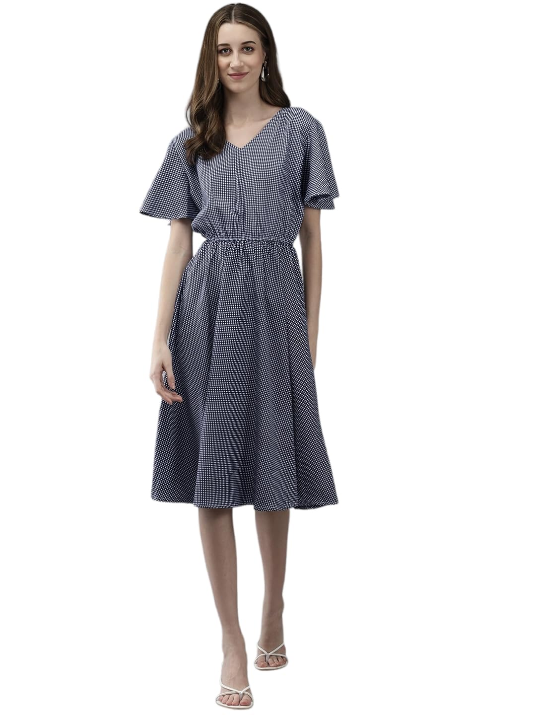 Aarika Womens Navy Blue Colour Polycrepe Check Dress (S-Xxl)