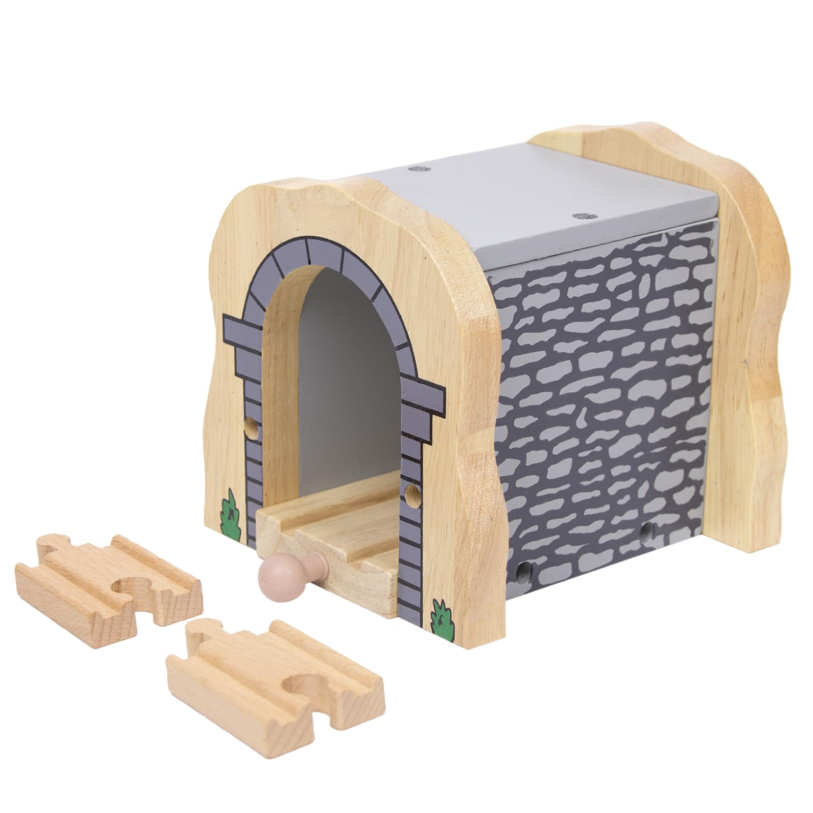 Accesorios de tren de madera para niños a partir de 3 años, túnel de piedra gris