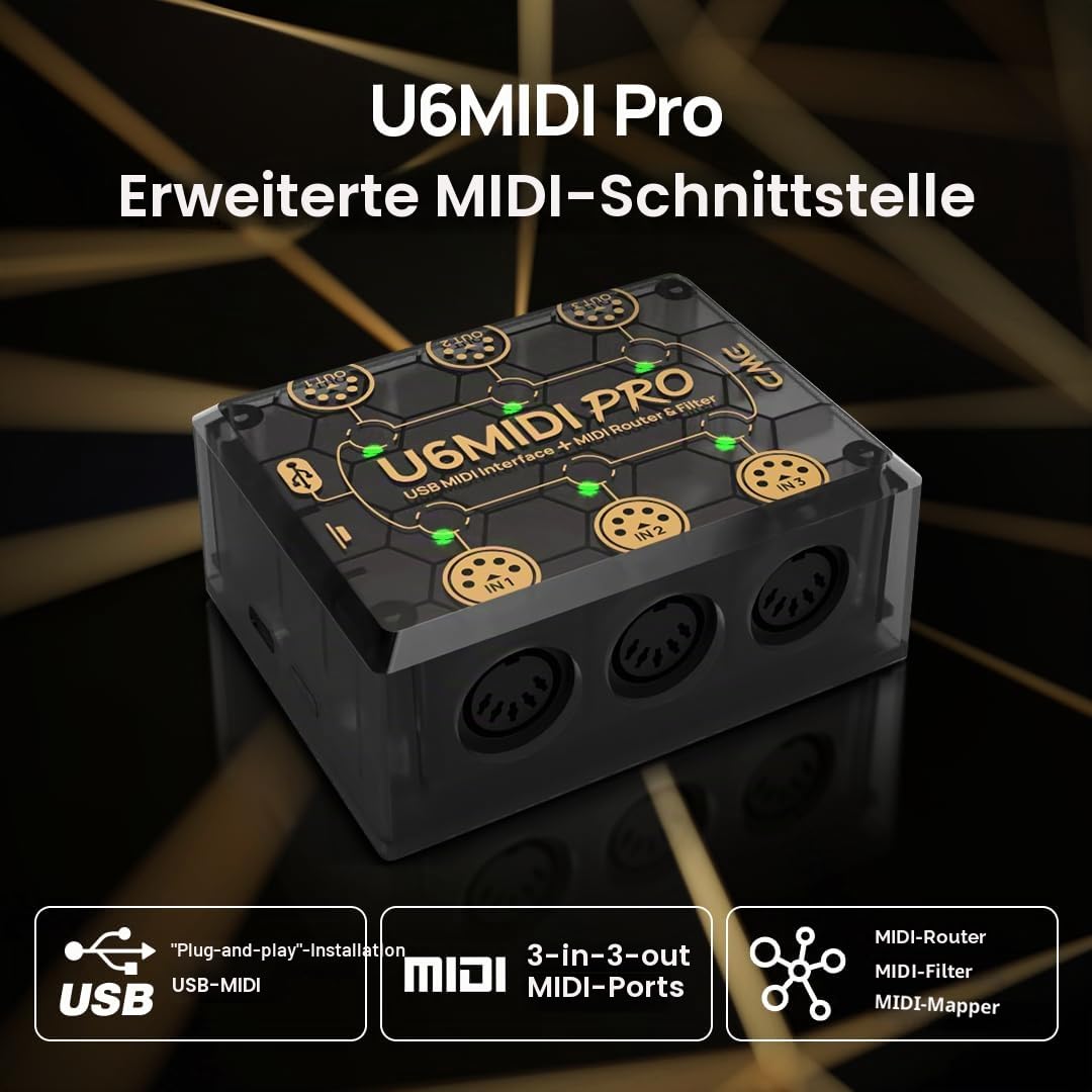 CME U6MIDI Pro – MIDI-Interface mit Router, Mapper & Filter – Plug-and-Play USB MIDI für Computer – Standalone 3-In/3-Out MIDI für Merge, Split & Thru