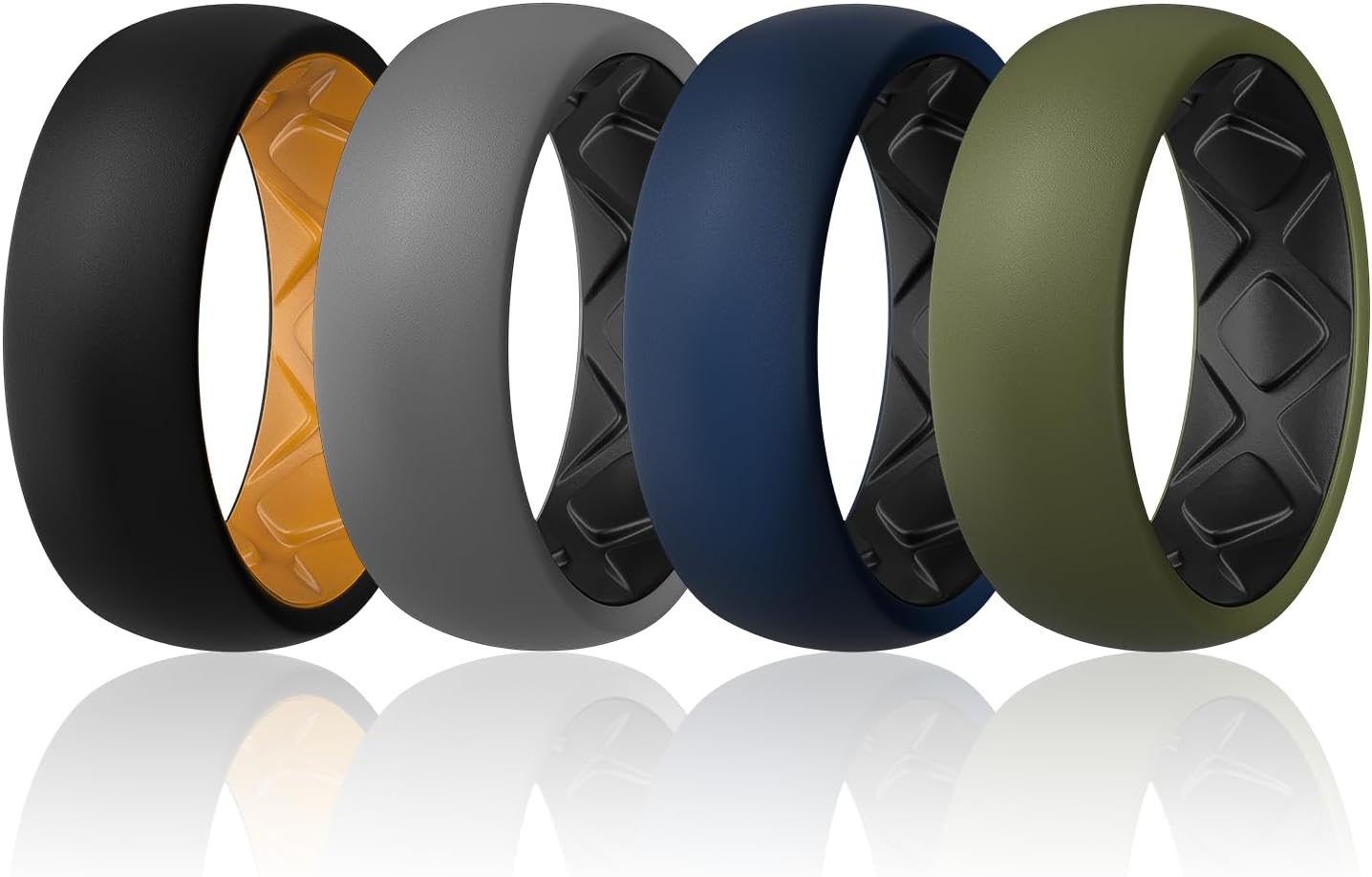 Egnaro Silicone Ring Men 1/4/5/6/7 Multipack of Breathable Mens Silicone Rubber Wedding Rings Bands with Air Flow Grooves