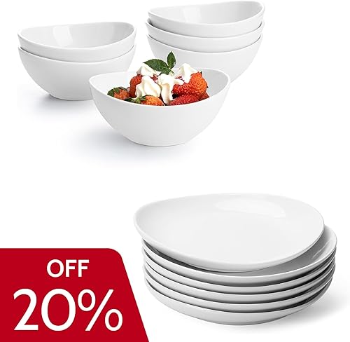 Miniatura 1 de Sweese 151.001 Platos de postre - 7.8 pulgadas y Sweese 101.001 cuencos pequeños, 10 onzas, color blanco
